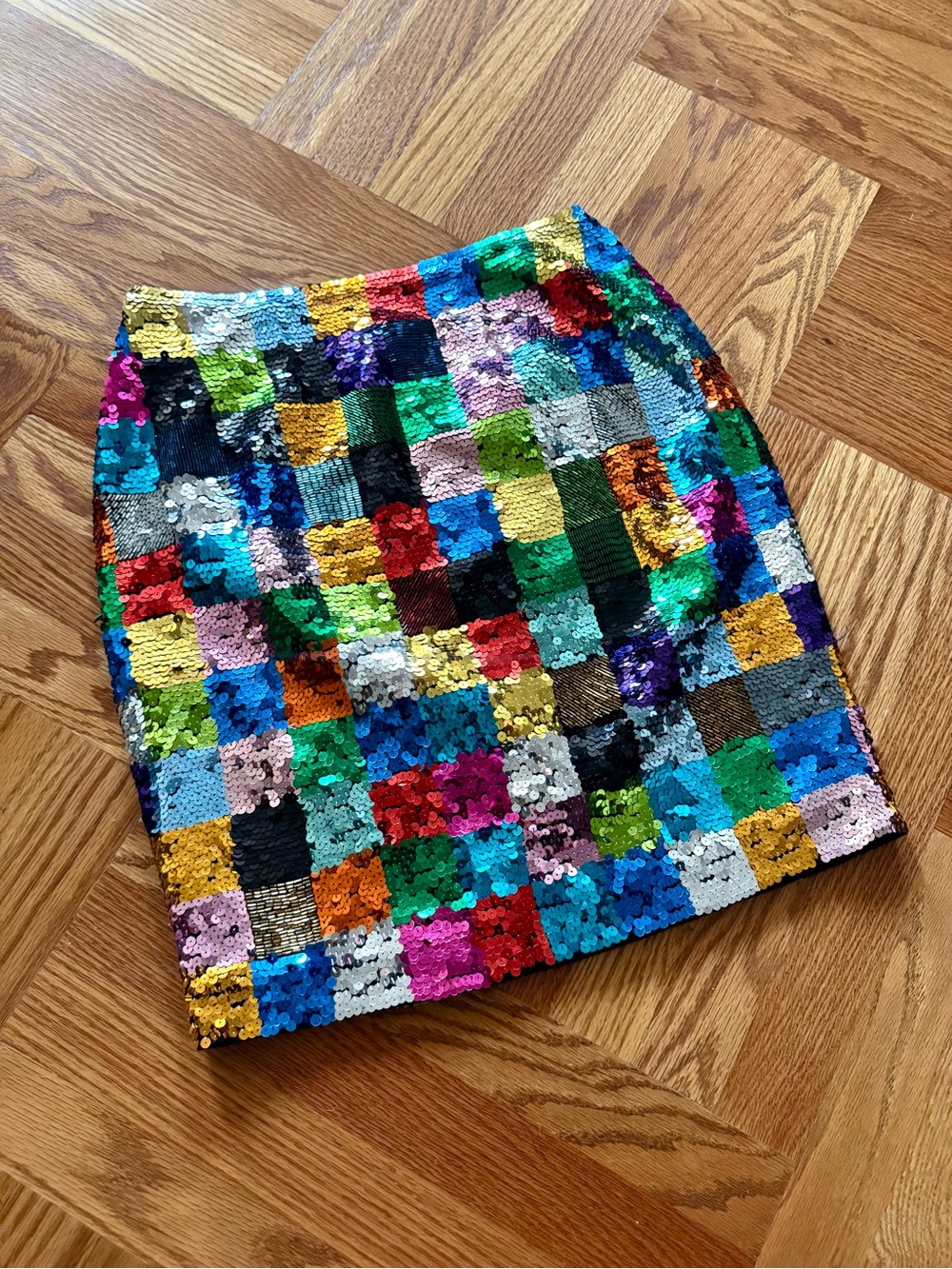 Vintage Multicolor Sequin & Bead Checkerboard Mini Skirt